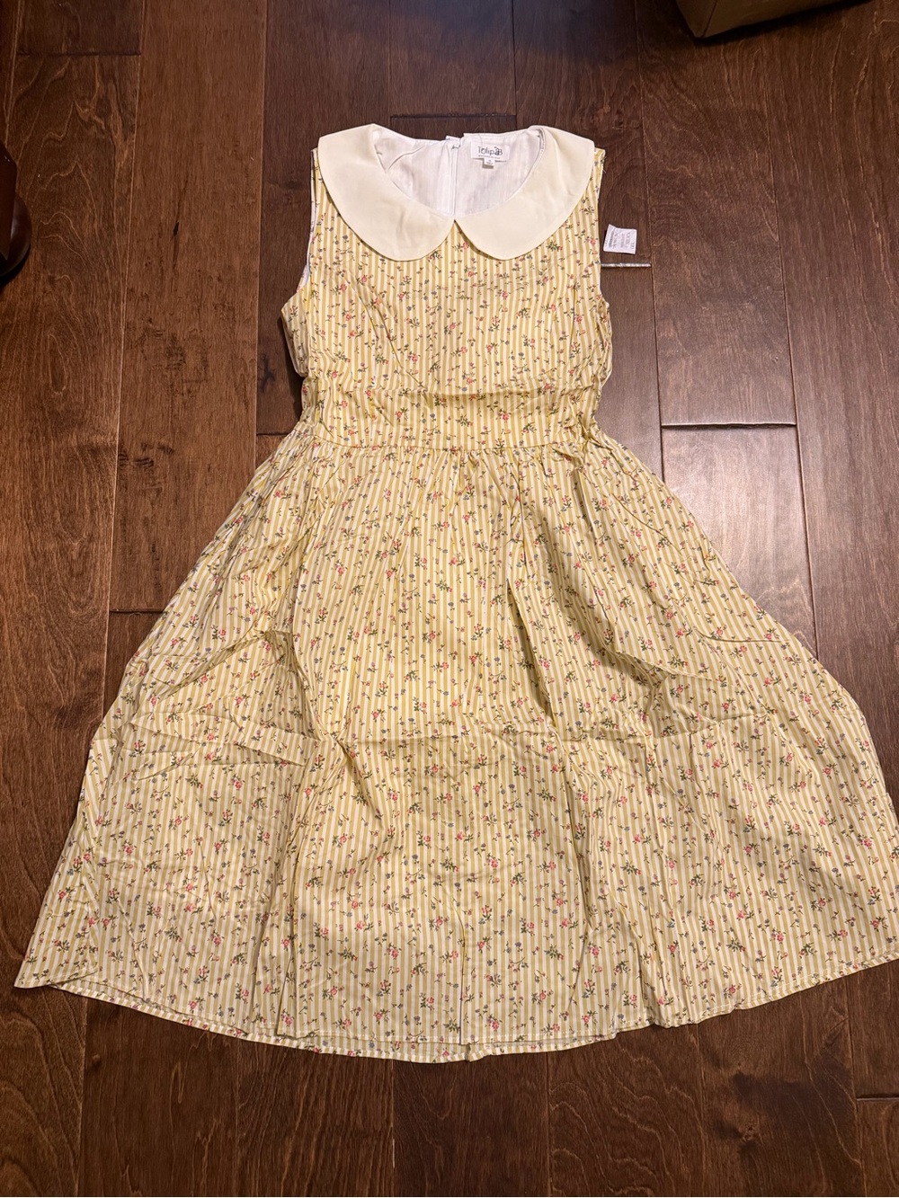 Yellow Floral Casual Dress with White Peter Pan Collar